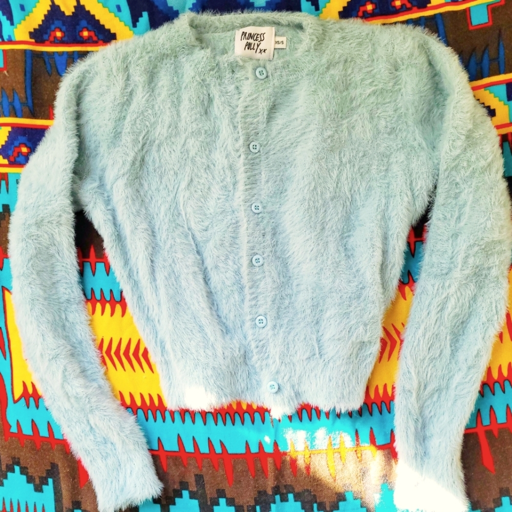 Princess Polly Blue Fluffy Cardigan XS-S